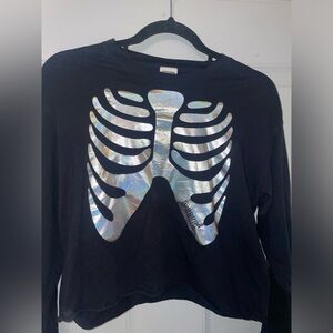 Victoria's Secret PINK SHINE Halloween Bones Campus Crop Long Sleeve XS